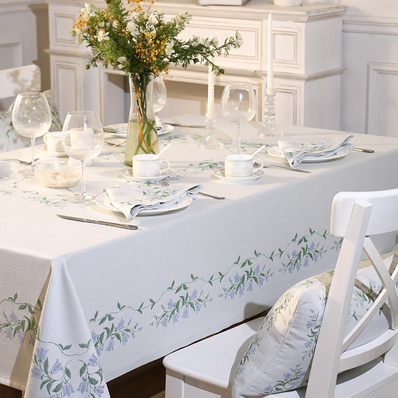 现代简约风铃草桌布白色轻奢长方形餐桌布艺ins风茶几台布高级感
