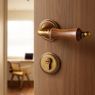 中古风卧室门锁室内房间木门房门锁古铜色磁吸静音法式复古门把手