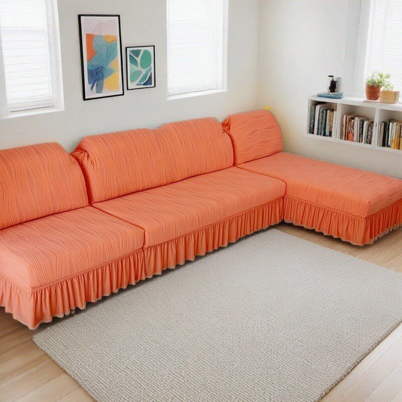 沙发套全包弹力U型无扶手转角贵妃组合老式沙发罩套脚踏条纹现代