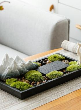 创意黑金石盆景禅意景观假山饰品微景观家居软装客厅入口桌装