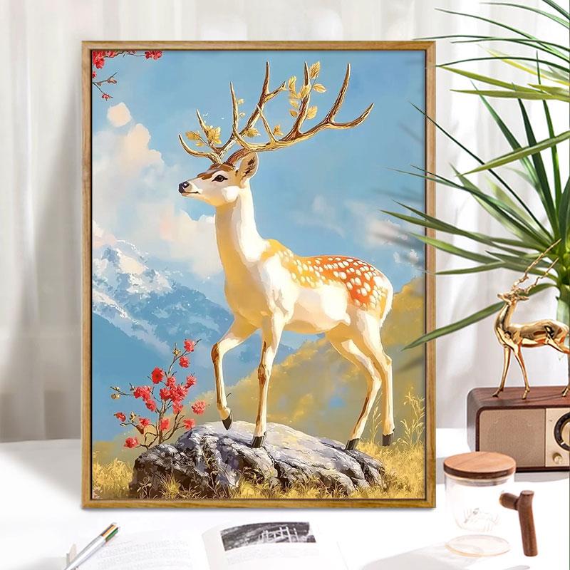 一鹿高升 数字油画diy好寓意礼物高级感治愈手工画填色摆件装饰画图片