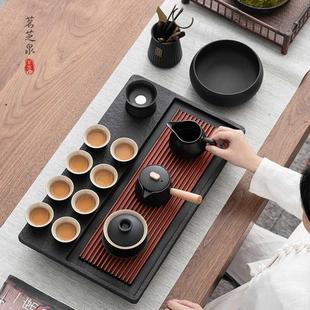 轻奢高档办公室会客乌金石茶盘泡茶壶盖碗整套礼盒装 黑陶茶具套装