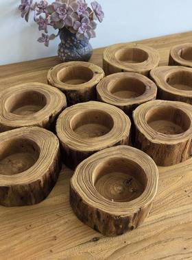 北方老榆木烟灰缸实木装饰摆件饰品家用客厅创意复古茶桌简约搭配