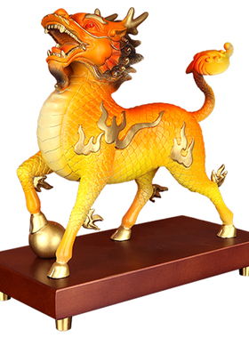 《威武麒麟》铜麒麟摆件一对公母纯黄铜玄关装饰乔迁新居开业礼品