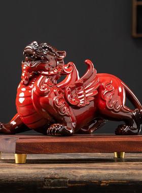 陶瓷招财貔貅摆件一对客厅玄关办公室桌面装饰开业礼品公司乔迁礼