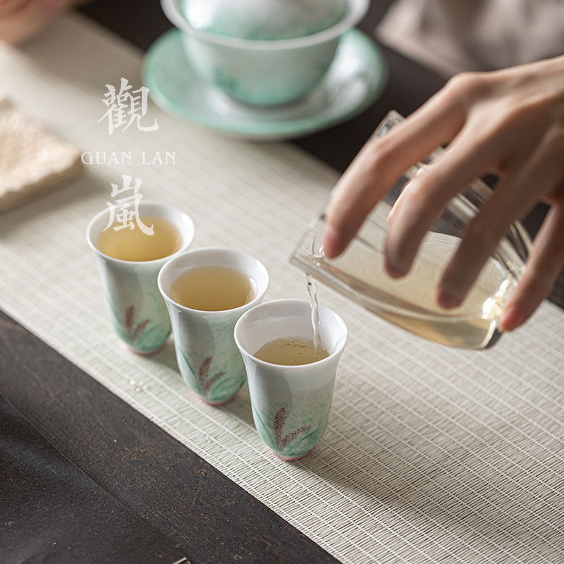 观岚手绘芦苇陶瓷茶杯主人杯单杯女个人专用功夫茶具闻香杯品茗杯