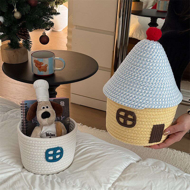 卡通棉线收纳筐桌面收纳盒可爱创意带盖家用客厅茶几电视柜收纳篮