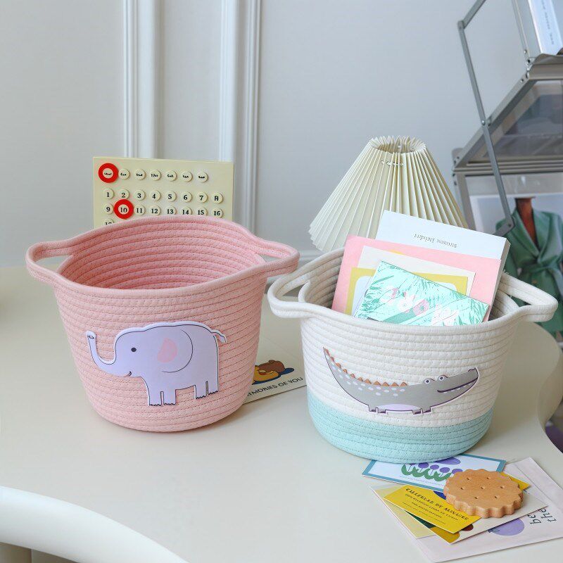精选玄关ins风棉绳编织收纳盒家用简约护肤品桌面收纳篮可爱小储