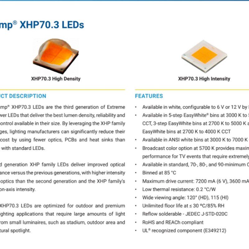 新款XHP70三代手电筒LED灯珠XHP70D XHP70.3平头圆头3代6V/12V
