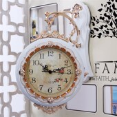 时尚 精选双面挂钟欧式 创意表客厅静音田园时钟表两面个性 现代简约