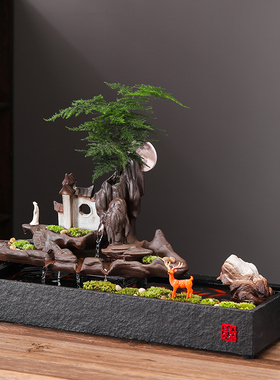 创意流水生财桌面装饰鱼缸摆件循环水招财客厅玄关办公室开业礼品