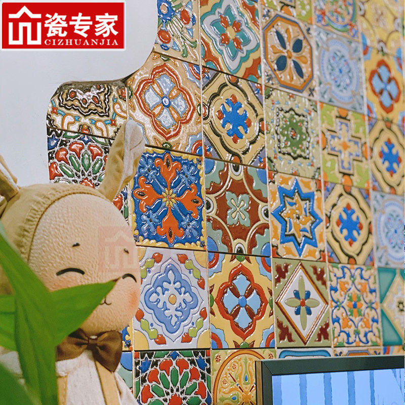 小花砖300x300地砖仿古砖背景墙花砖洗手台复古腰线 楼梯花片瓷砖