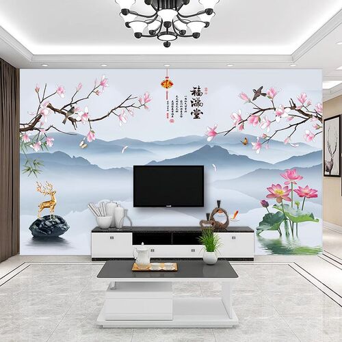 新中式好寓意电视墙背景墙壁纸客厅沙发卧室山水壁画2025年新款