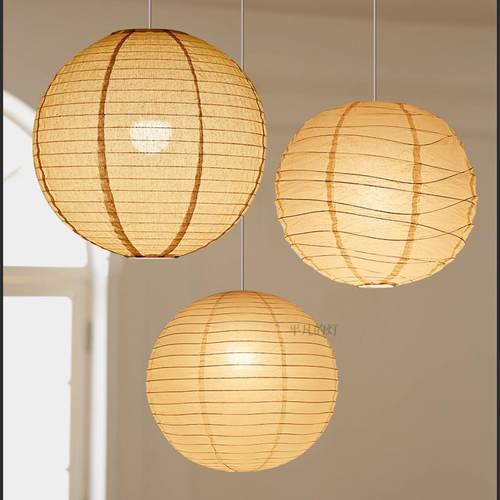 圆球宣纸吊灯简约茶室民宿餐厅卧室纸艺灯笼侘寂风日式亚麻布吊灯