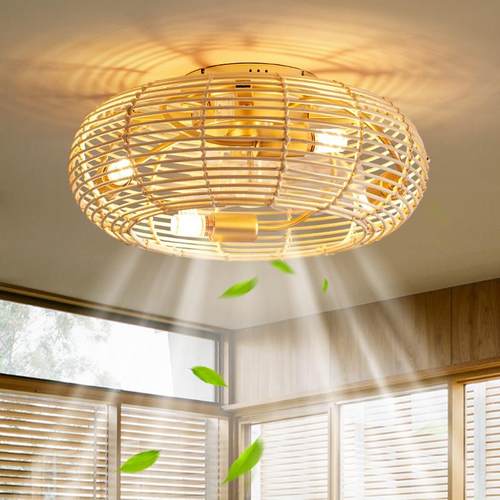 民宿风扇吸顶灯诧寂风日式藤编卧室书房餐厅复古风遥控变频灯具