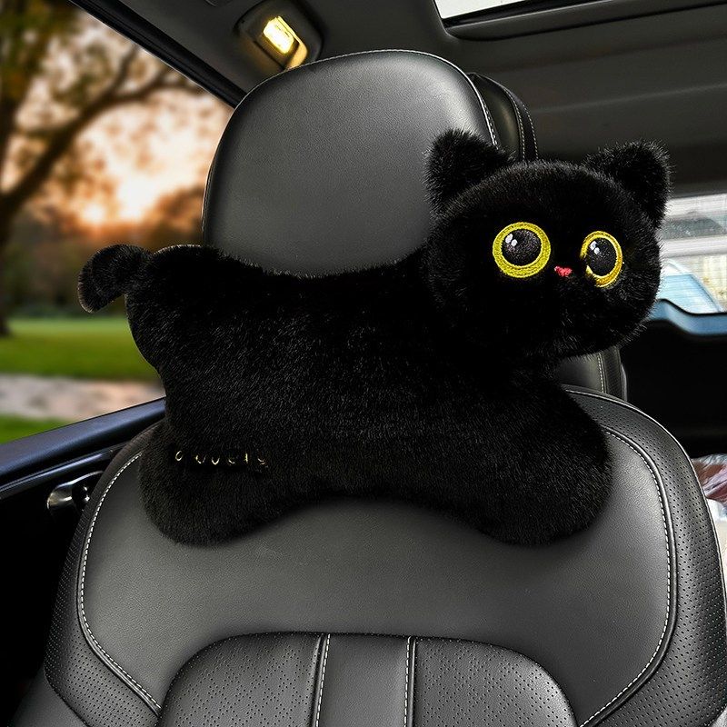 精选可爱黑白猫咪汽车头枕腰靠车用护颈枕车载女生车内驾驶座椅软