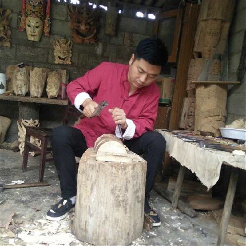 傩戏面具彩绘面具纯手工木雕刻旅拍装饰 木雕傩面具