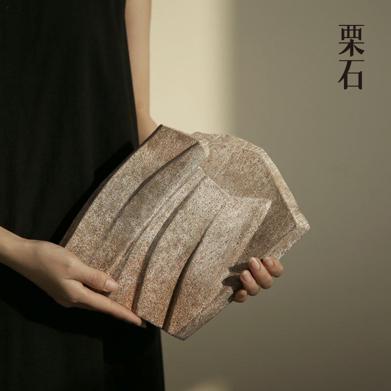 栗石侘寂风复古树脂做旧艺术花器创意样板间民宿客厅玄关插花摆件