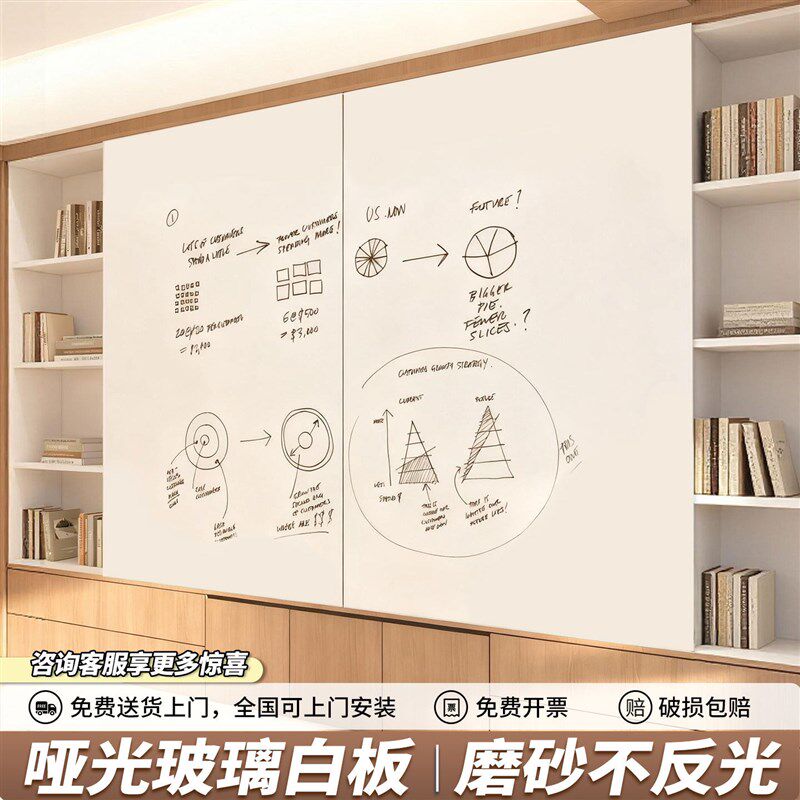 齐富防眩哑光不反光磁性钢化玻璃白板写字板办公小黑板可擦写教学