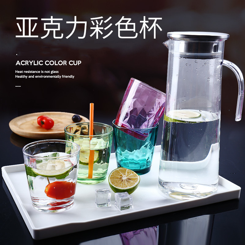 亚克力彩色水杯酒吧ktv饮料杯 PC塑料冷水壶杯子托盘套装礼品家用