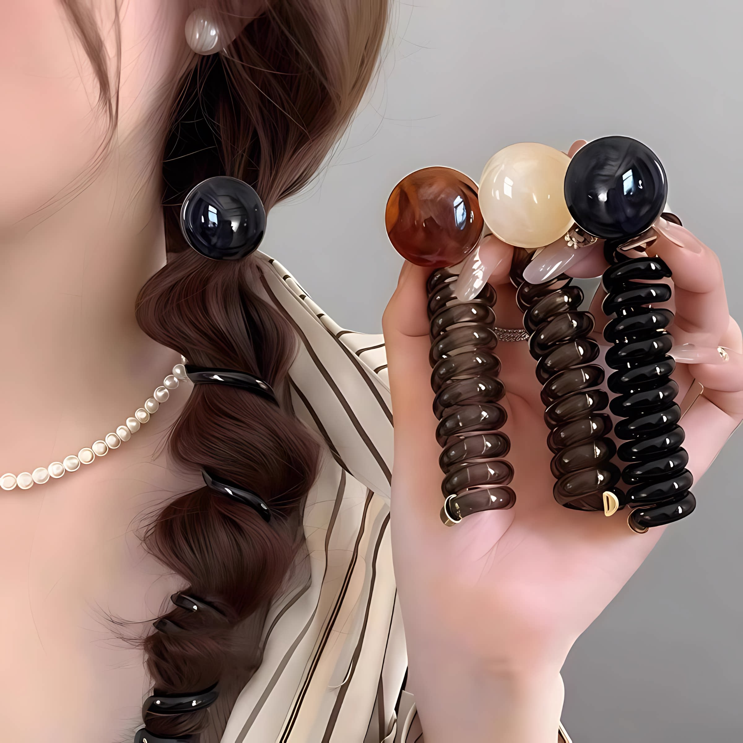 复古球球电话线发圈女2026新款简约高级感编发头绳扎马尾头绳发饰