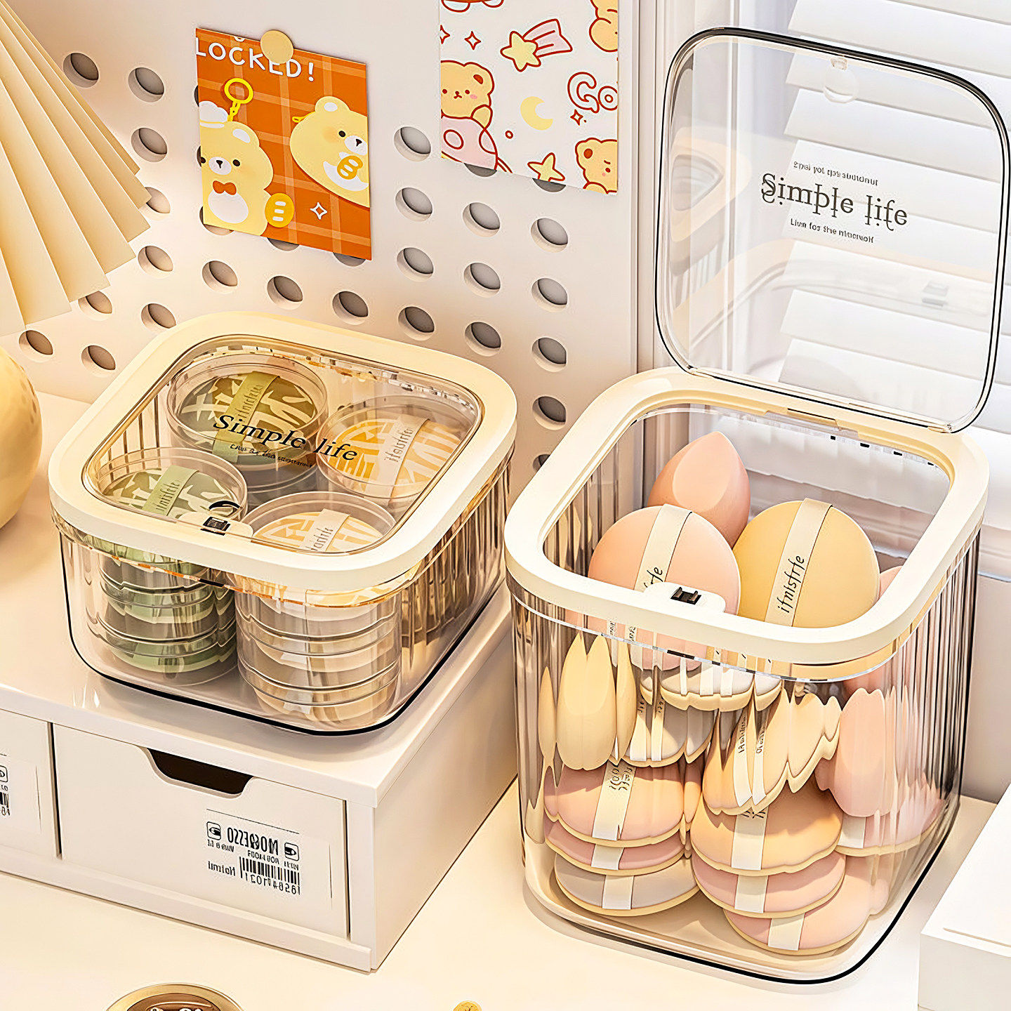 粉扑收纳盒桌面化妆品亚克力次抛口红护肤迷你翻盖杂物透明置物架,收纳整理,首饰盒,淘宝优惠券,粉丝福利购,淘宝优惠卷