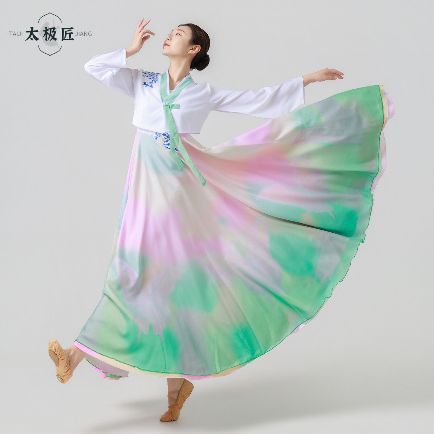 太极匠民族风舞蹈演出服艺考女渐变大摆裙练功新款少数民族演出服图片