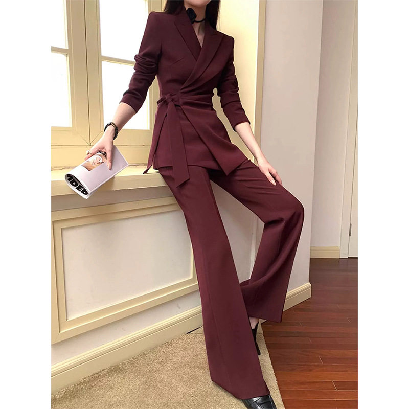 秋季新款大码安可拉红西装套装女胖mm感职业西服两件套25155