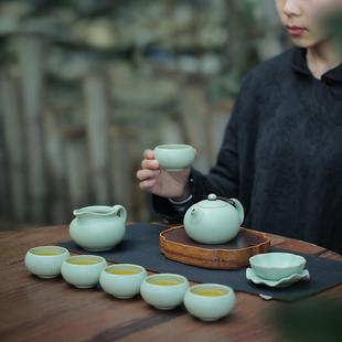 开片可养陶瓷家用功夫泡茶具西施茶壶侧把壶高档礼品 汝窑茶具套装