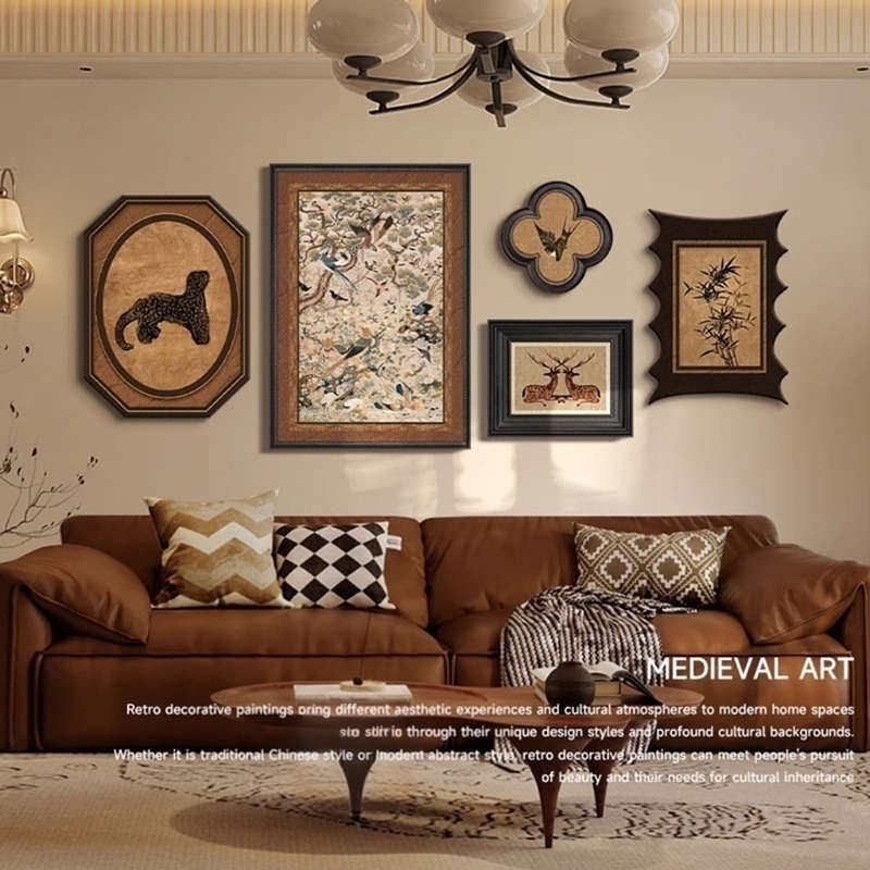 法式复古客厅装饰画中古风沙发背景墙挂画高级感花鸟艺术组合壁画,家居饰品,现代装饰画,淘宝优惠券,粉丝福利购,淘宝优惠卷