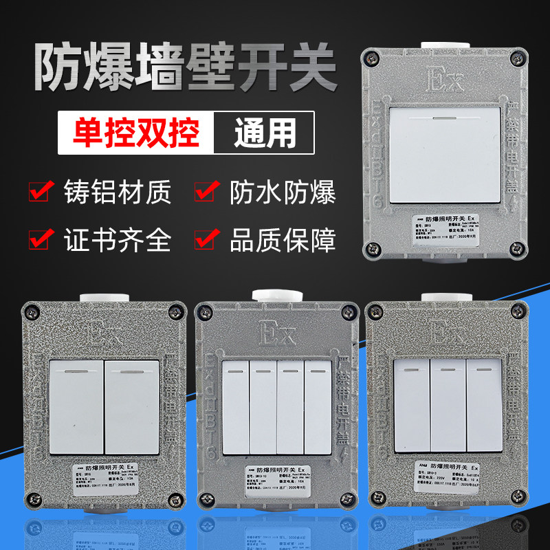 防爆开关220v墙壁照明单双三四开单联插座86型10a明装EX工业双控