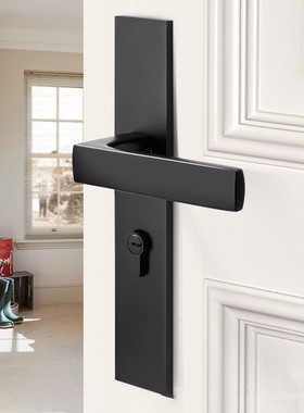 现代简约室内卧室磁吸静音房连体门锁黑色卫生间实木门把手家用锁