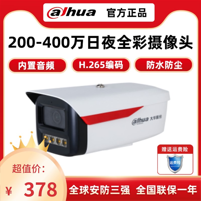 大华400万日夜全彩 彩夜视王20网路摄像机音频POE网路线 线供电高