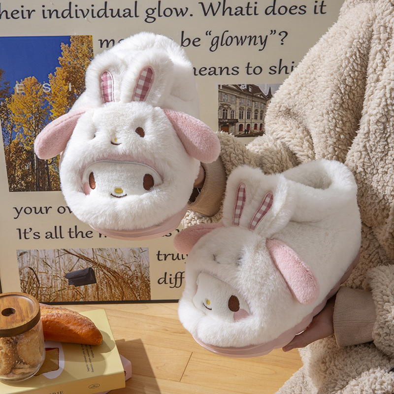 三丽鸥包跟棉拖鞋女冬季2024新款雪地靴可爱加绒高帮棉鞋外穿女士