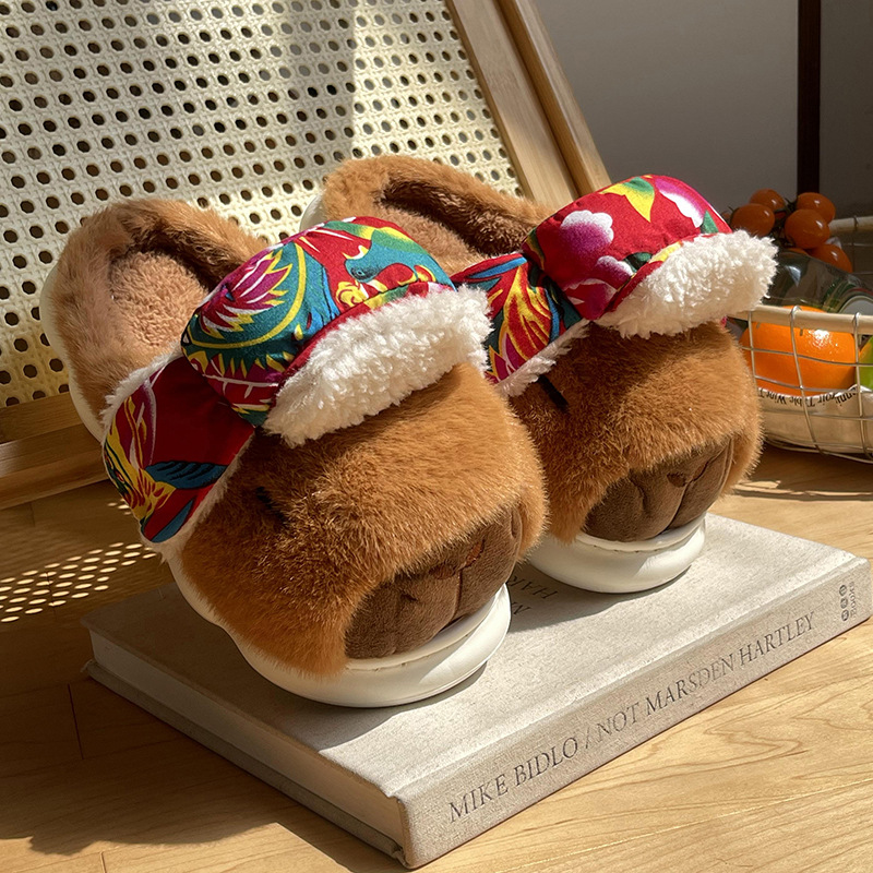 卡皮巴拉棉拖鞋女冬季2024新款室内家居可爱保暖加绒拖鞋男士冬天