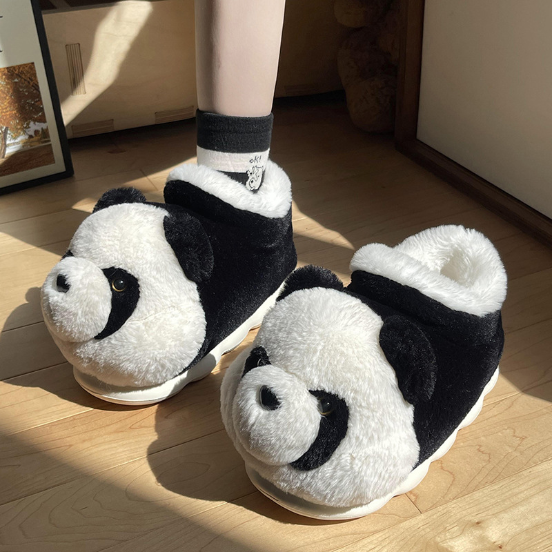 包跟棉拖鞋女士冬季外穿室内居家居情侣可爱熊猫加绒保暖棉鞋冬天