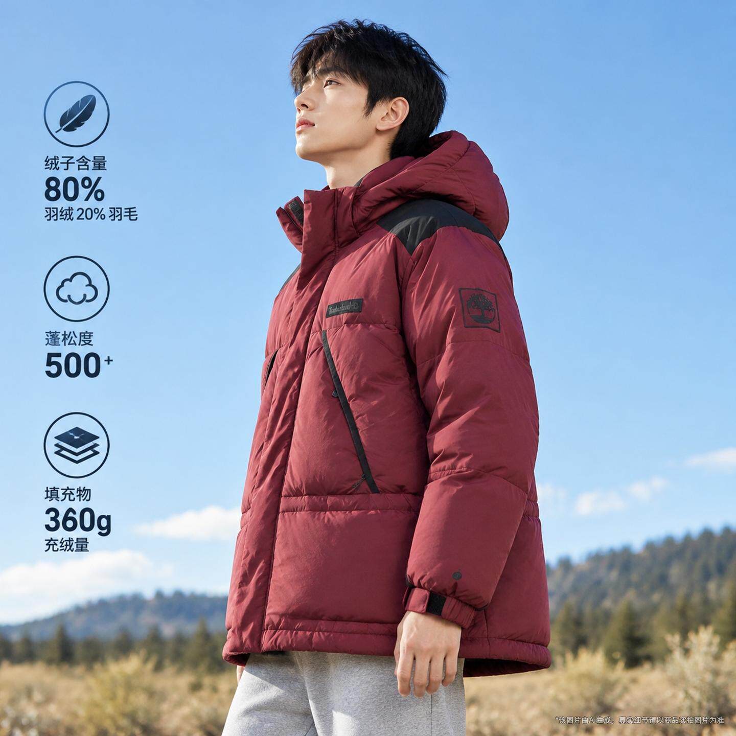 Timberland添柏岚羽绒服男装2026秋冬户外防寒运动服保暖加厚外套