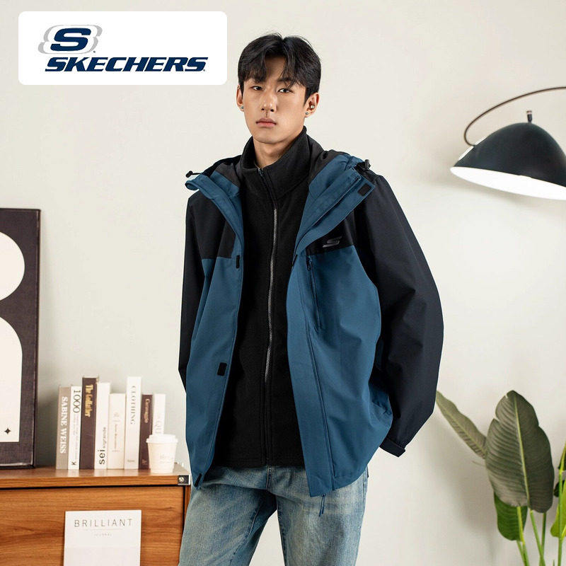 斯凯奇三合一摇粒绒外套男装春夏新款运动服休闲上衣梭织外套夹克