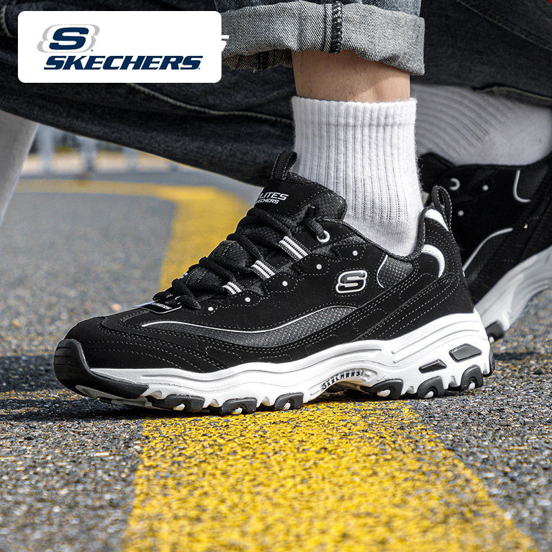 斯凯奇正品男鞋厚底熊猫鞋黑色减震运动鞋时尚休闲鞋经典款老爹鞋