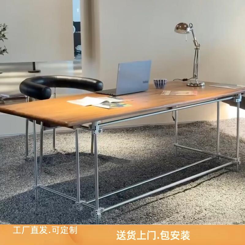 包豪斯光轴榆木书桌复古工业风格办公桌设计师餐桌工作室会议桌子