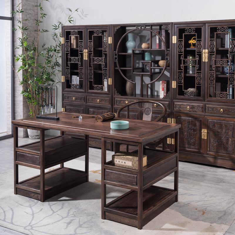 需定制中式书法桌实木画案书画桌南榆木书桌仿古国学桌写字台原木