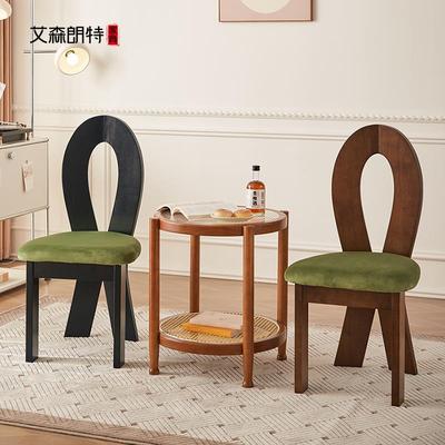 法式复古餐椅家用餐厅侘寂风中古实木靠背软包餐桌椅设计师人鱼椅