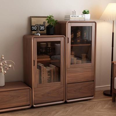 全实木边柜客厅家用2025新款茶几组合落地胡桃木色小户型电视边柜