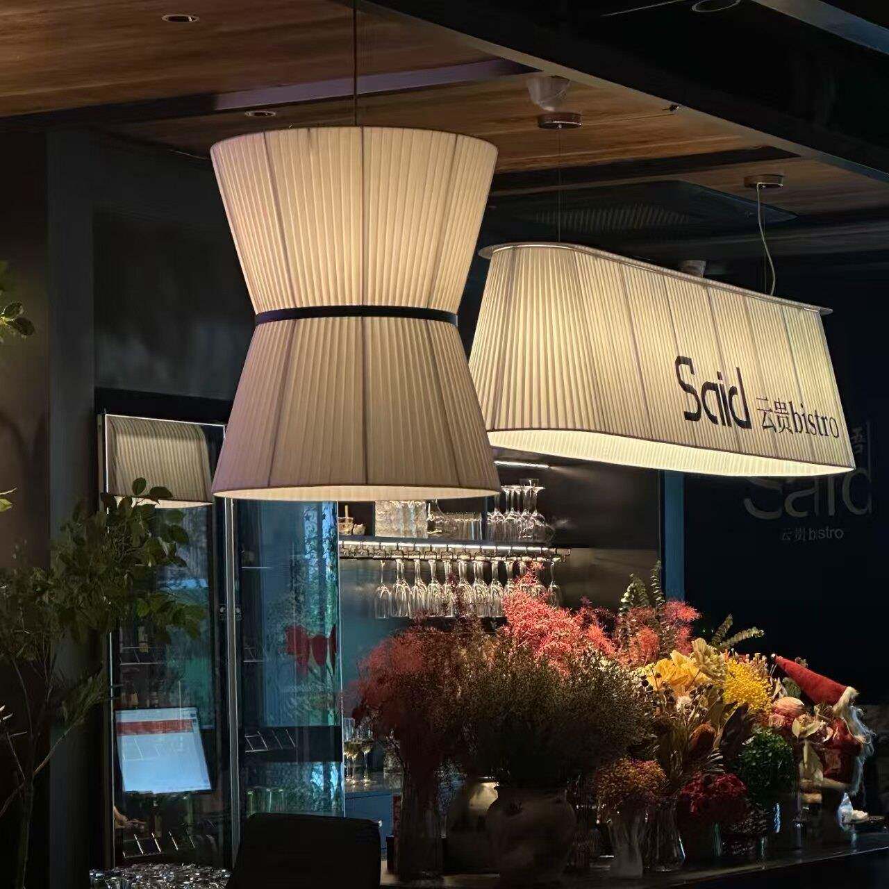 网红咖啡店蛋糕奶茶店收银吧台吊灯日式侘寂风饭厅酒吧长条布艺灯