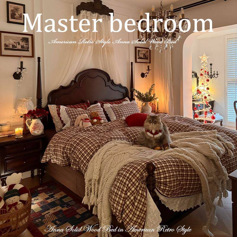 美式覆古安娜实木床主卧1米8双人高端大气1米5中古风新款储物婚床