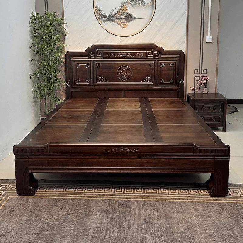 明清古典紫金檀木全榫卯1米5实木床主卧家用彷古雕花1米8双人大床