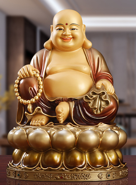 纯手工铜太古彩弥勒佛菩萨大肚笑佛佛像家用玄关招财中式装饰摆件
