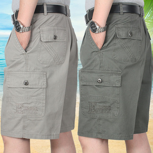 男士 宽松多袋裤 男式 中老年纯棉休闲西装 5五分裤 夏款 全棉工装 短裤