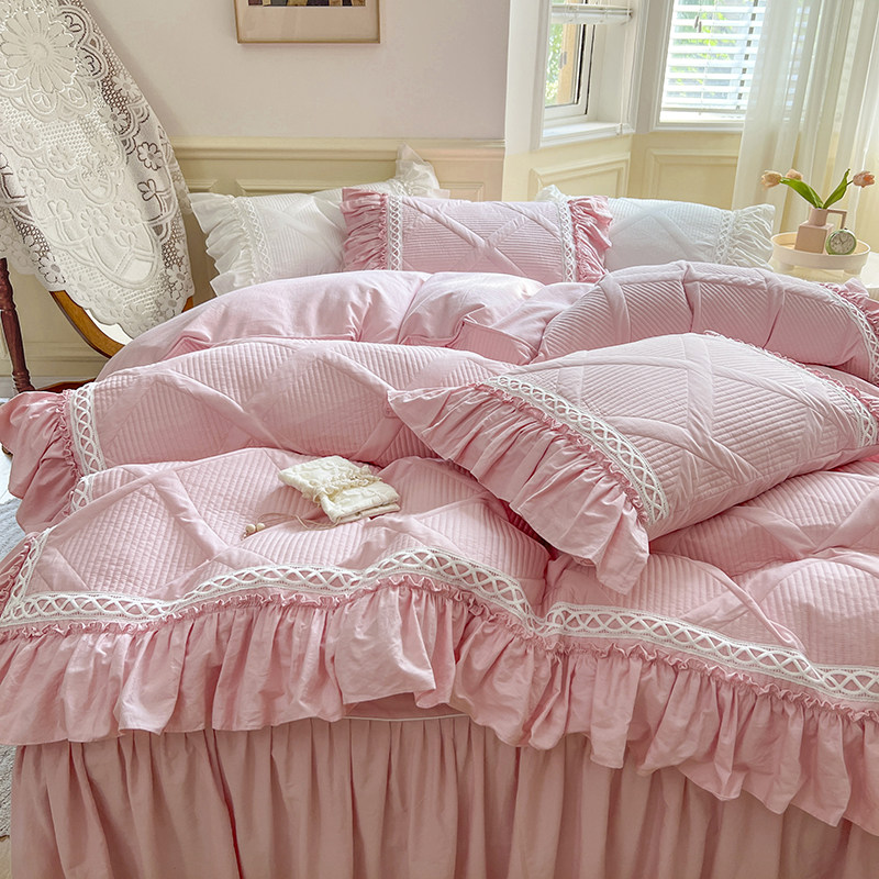 床上夏凉被四件套2023新款纯棉床裙高级感四季通用粉色被套公主风