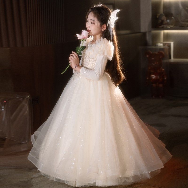 秋冬公主裙女童高端礼服花童婚礼小女孩儿童主持人钢琴演奏演出服